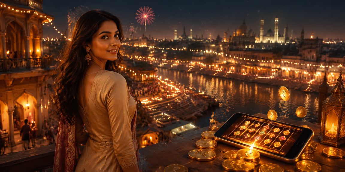 Indian woman enjoying slots casino games on mobile phone