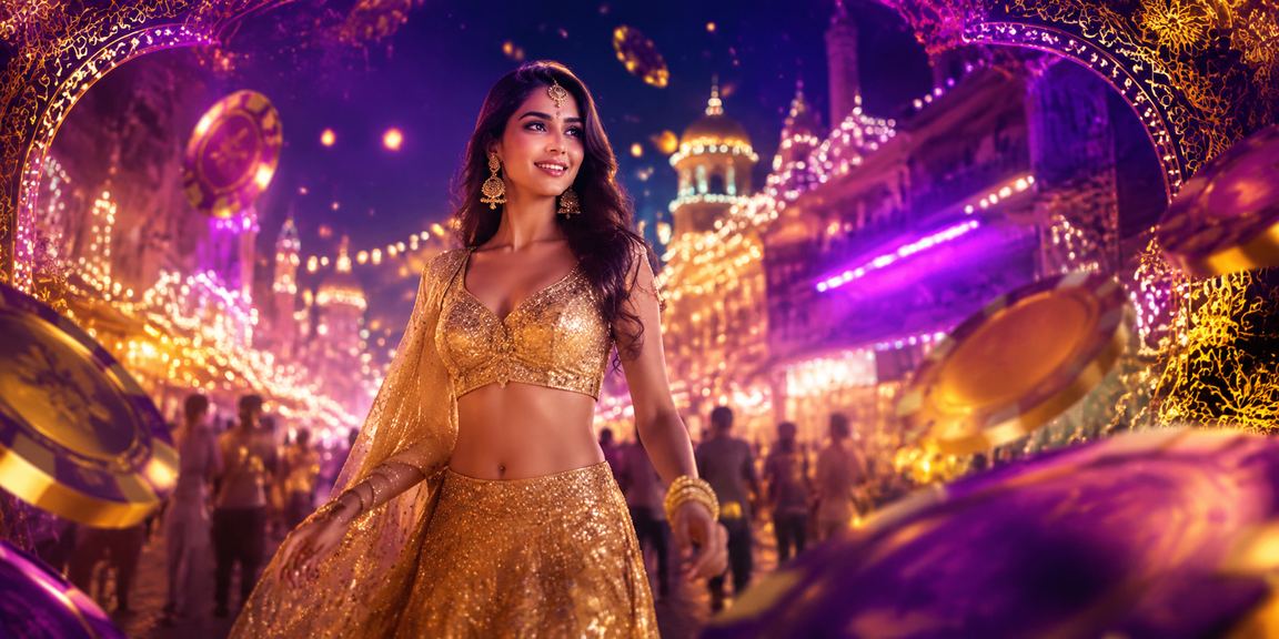 Indian player enjoying online slot game in traditional lehenga dress