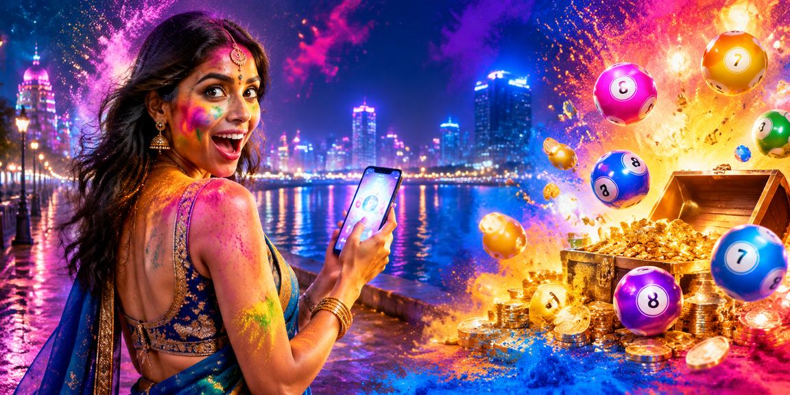 Mobile user celebrating Holi festival with lottery and casino games in Mumbai